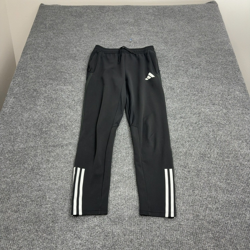 Adidas Pants Boys L Black Polyester Aeroready Ankle Zip Soccer Track Pants